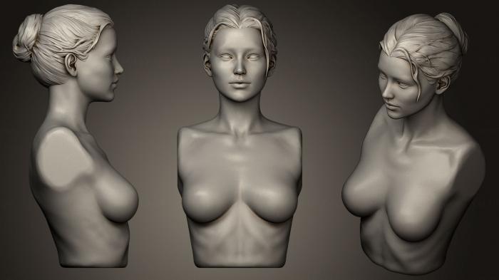 نموذج ثلاثي الأبعاد لآلة CNC تشريح الهياكل العظمية والجماجم تمثال نصفي للفتاة مع الشعر 2