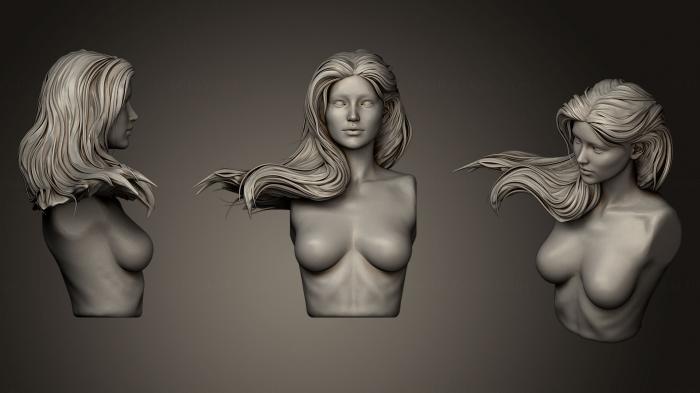 نموذج ثلاثي الأبعاد لآلة CNC تشريح الهياكل العظمية والجماجم تمثال نصفي للفتاة مع الشعر