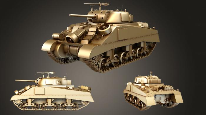 نموذج ثلاثي الأبعاد لآلة CNC السيارات والنقل دبابة M4A2 شيرمان مع المعدات
