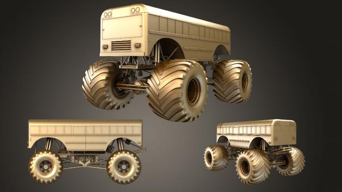 نموذج ثلاثي الأبعاد لآلة CNC السيارات والنقل شاحنة الوحش الحافلة المدرسية