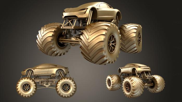 نموذج ثلاثي الأبعاد لآلة CNC السيارات والنقل الوحش شاحنة تسلا رودستر Fbx