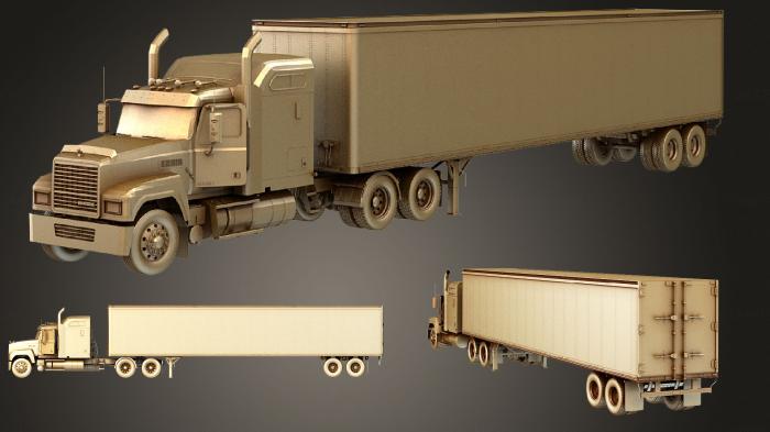 نموذج ثلاثي الأبعاد لآلة CNC السيارات والنقل مقطورة شاحنة Mack CHU613 شاحنة مزورة