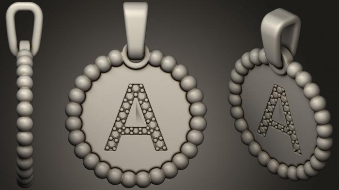 نموذج ثلاثي الأبعاد لآلة CNC مجوهرات قلادة مجوهرات بحرف أ 3