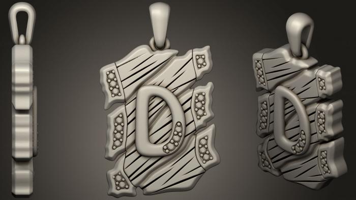 نموذج ثلاثي الأبعاد لآلة CNC مجوهرات قلادة مجوهرات بحرف D 2