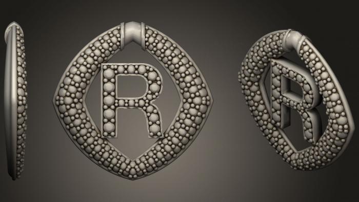 نموذج ثلاثي الأبعاد لآلة CNC مجوهرات قلادة مجوهرات بحرف R