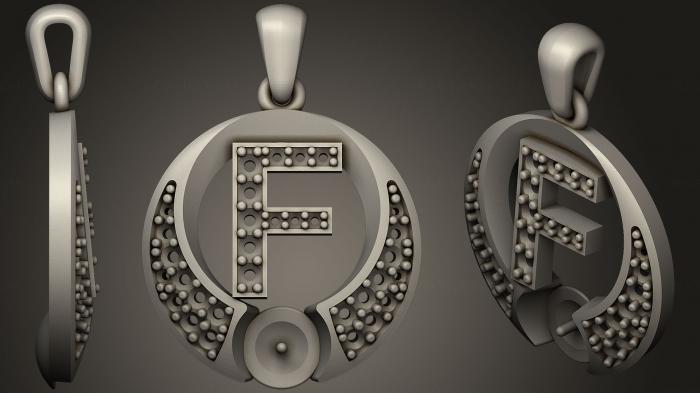 نموذج ثلاثي الأبعاد لآلة CNC مجوهرات قلادة لؤلؤة بحرف F