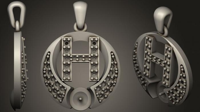 نموذج ثلاثي الأبعاد لآلة CNC مجوهرات قلادة لؤلؤة بحرف H