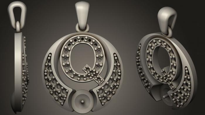 نموذج ثلاثي الأبعاد لآلة CNC مجوهرات قلادة اللؤلؤ بحرف Q