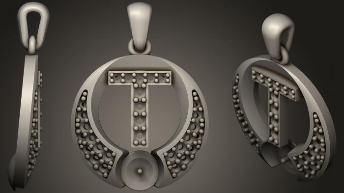 نموذج ثلاثي الأبعاد لآلة CNC مجوهرات قلادة اللؤلؤ مع حرف T