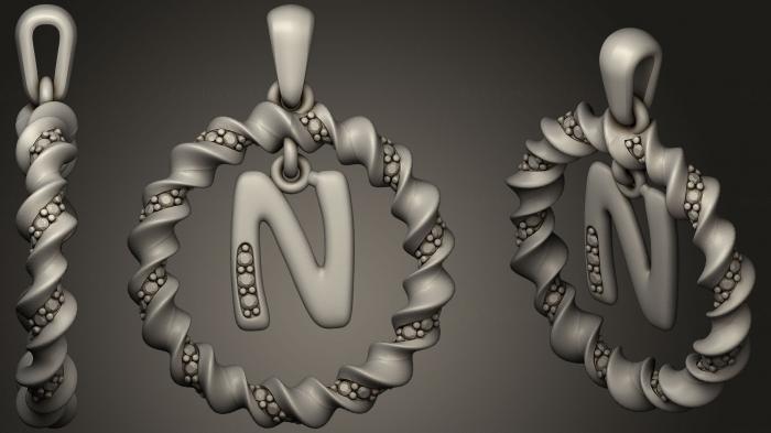 نموذج ثلاثي الأبعاد لآلة CNC مجوهرات قلادة بحرف N 2