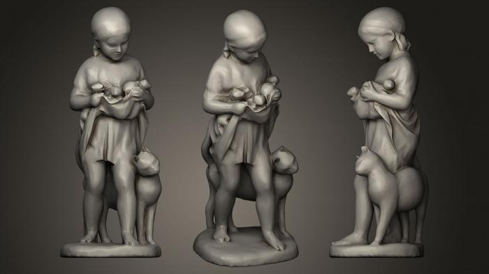 نموذج ثلاثي الأبعاد لآلة CNC تماثيل الناس تمثال الفتاة مع القطط